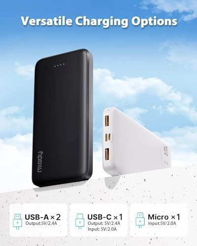 Miady 2-Pack 10000mAh Dual USB Portable Charger, USB-C Fast Charging Power Bank, Backup Charger for iPhone 15/14/13, Galaxy S23/22, Pixel and etc thumbnail-4