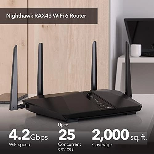 NETGEAR Nighthawk WiFi 6 Router (RAX43) 5-Stream Dual-Band Gigabit Router, AX4200 Wireless Speed (Up to 4.2 Gbps), Coverage Up to 2,500 sq.ft. and 25 Devices thumbnail-1