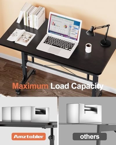 Small Standing Desk Adjustable Height, Mobile Stand Up Desk with Wheels, 32 Inch Portable Rolling Desk Small Computer Desk, Portable Laptop Desk Standing Table Black thumbnail-3