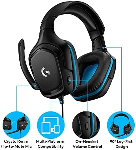 Logitech G432 Wired Gaming Headset, 7.1 Surround Sound, DTS Headphone:X 2.0, Flip-to-Mute Mic, PC (Leatherette) Black/Blue, 7.2 x 3.2 x 6.8 inches thumbnail-4