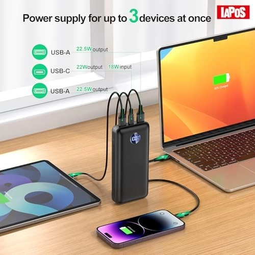 IAPOS Portable Charger 40000mah Power Bank, USB-C (22.5W) Fast Charging Battery Pack Portable Phone Charger for iPhone 15/14/13 Series, Android Samsung Galaxy, for Travel Camping - Black thumbnail-2