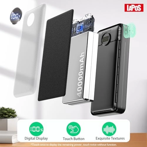 IAPOS Portable Charger 40000mah Power Bank, USB-C (22.5W) Fast Charging Battery Pack Portable Phone Charger for iPhone 15/14/13 Series, Android Samsung Galaxy, for Travel Camping - Black thumbnail-4